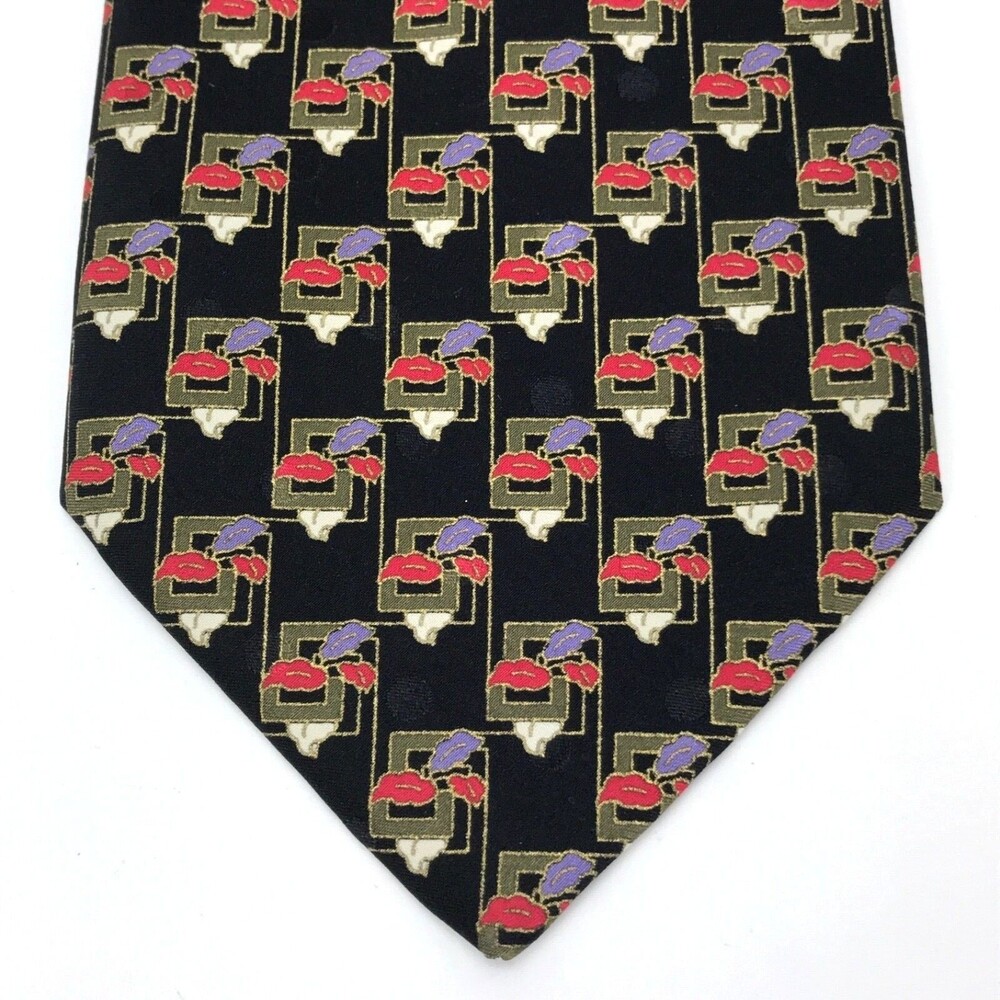 Italo Ferretti Black Gold Red Purple Leaves 100% Silk Men's Necktie ITALY
